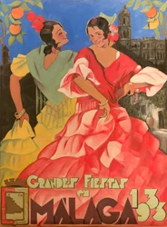 Plakat, das Grandes Fiestas de Malaga 1933 bewirbt